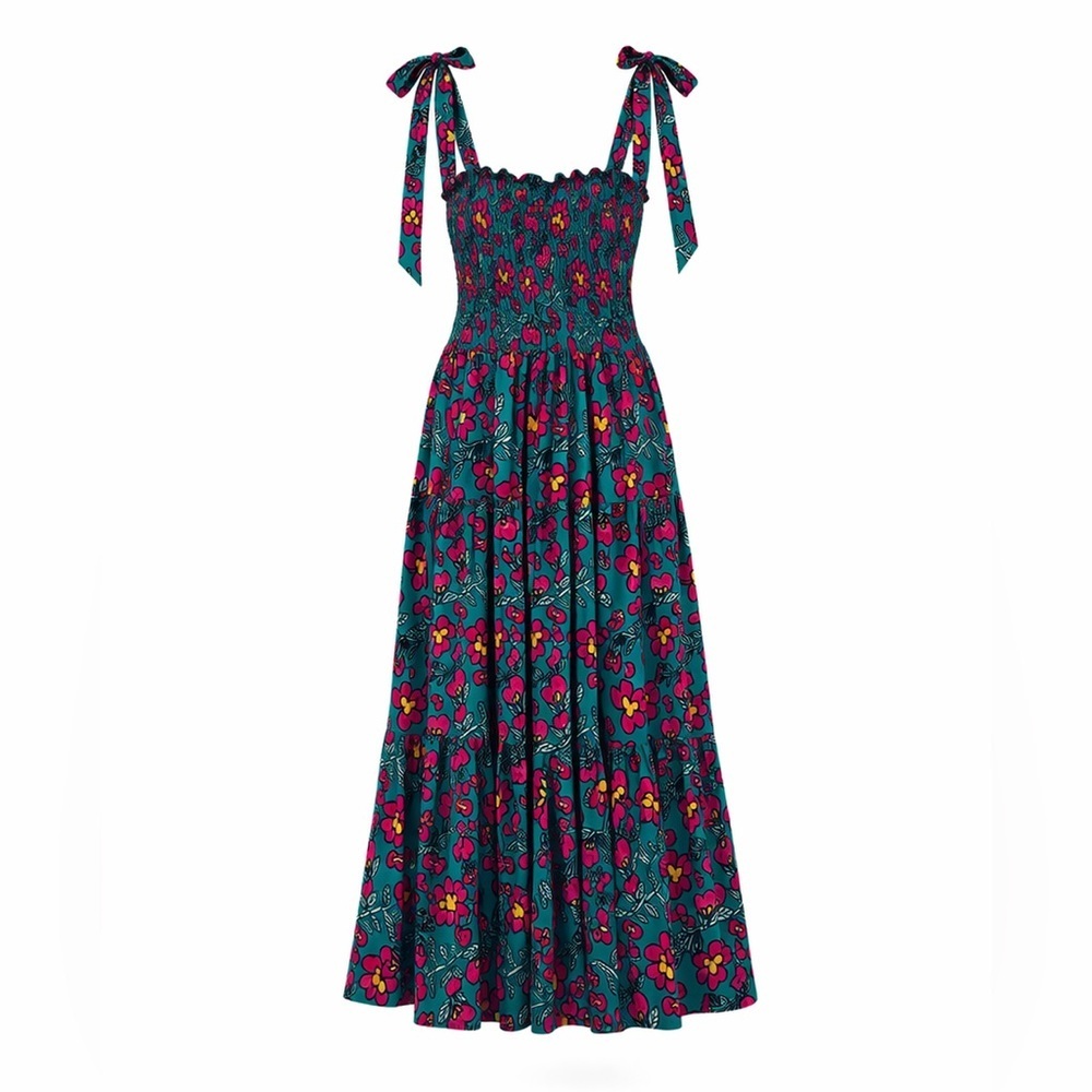 Roots Studio x Springfield floral maxi dress in a vibrant teal base